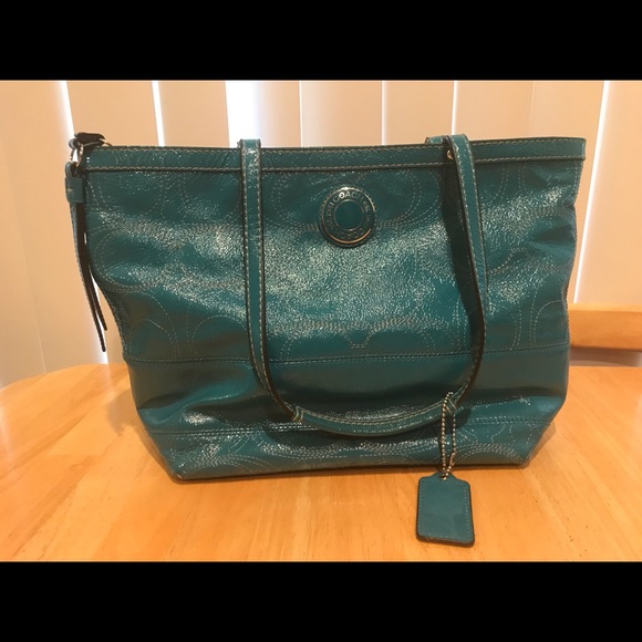 Teal coach zip tote. - Picture 2 of 8